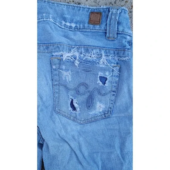 GUESS Jeans Daredevil Bootcut Distressed Reworked Denim Jeans - Picture 3 of 10